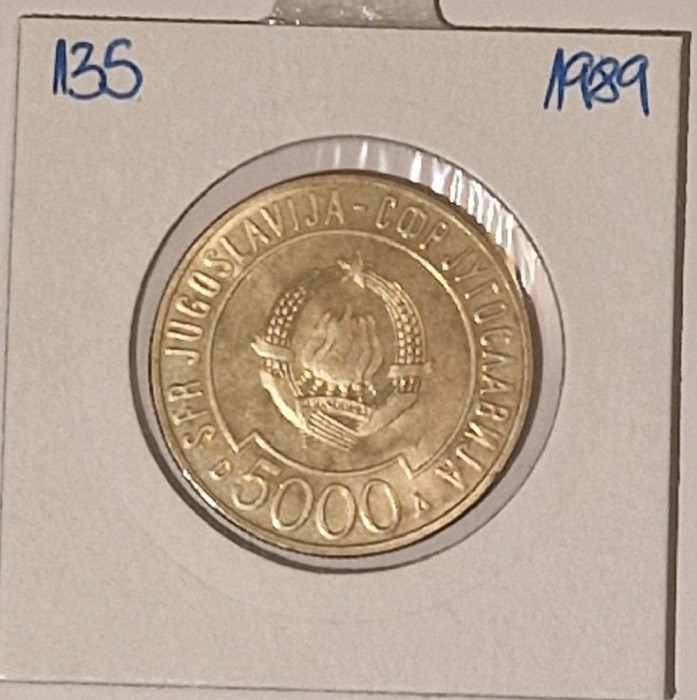 Yugoslavia, Iugoslavia, Jugoslavia, 5000 Dinara 1989, KM#135, Non-aligned Summit