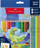 SET PROMO CREIOANE COLORATE 18+6 CULORI GRIP 2001 DINOZAURI FABER-CASTELL, Faber Castell