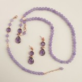 Cumpara ieftin Set Bijuterii Lilou Special Plus Colier Bratara Cercei Jad Lavanda Perle Cuart Ametist Argint 925 Placat Aur Roz 6mm