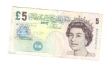 Bancnota Marea Britanie 5 pounds/lire 2011-2016, semnatura CS, circulata, stare buna