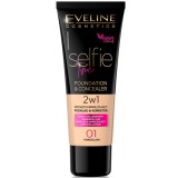 Fond de ten &amp; corector Selfie Time 01 Porcelain, 30ml, Eveline Cosmetics