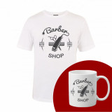 &quot;Barber shop&quot; Set Personalizat &ndash; Tricou + Cană Alb XXL