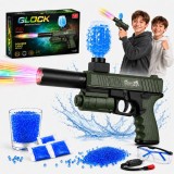 Cumpara ieftin Pistol Jucarie Glock cu Bile de Gel, 37 cm, Model Verde, Automat si Manual, Acumulator Reincarcabil 7.4V, Incarcare USB, Lumini Colorate in Amortizor,
