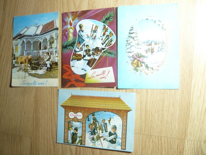 4 Felicitari de Anul Nou Romania - Traditii , Folclor '68 ,'71 si 1986