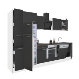 Mobilă Bucătărie Yorki 310 Leziter Bloc Modular Alb Antracit Alb Blat 38mm Congelator Superior 310cm