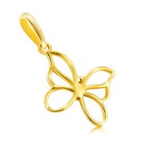 Pandantiv din aur 9K - fluture cu linii &icirc;nguste, aripi cu decupaje, bilă mică &icirc;n centru