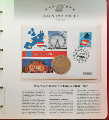 Ecu-Numisbrief, pagina numismatica filatelica, 1995, Austria - B 4372 foto