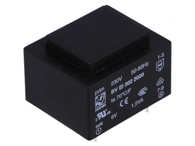 Transformator &amp;Icirc;ncapsulat 1,5VA 230VAC 6V 250mA pentru PCB foto