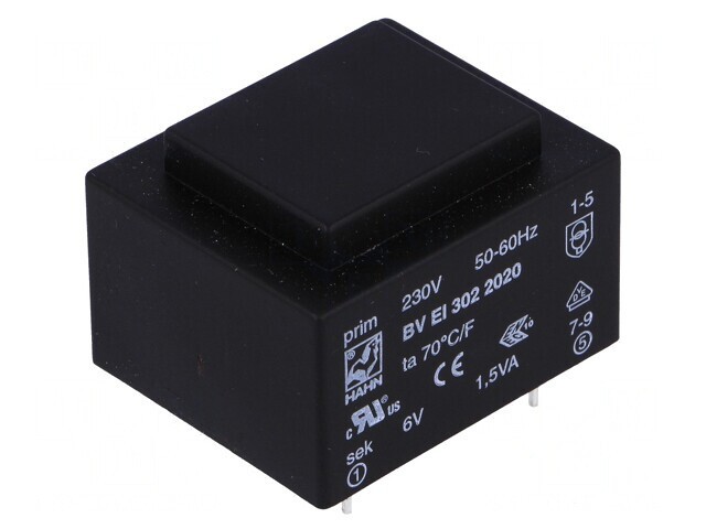 Transformator &Icirc;ncapsulat 1,5VA 230VAC 6V 250mA pentru PCB