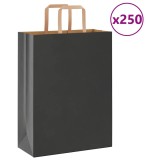 vidaXL Pungi de h&acirc;rtie 250 buc cu m&acirc;nere negre 26x12x35 cm 4101870