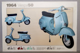 1964 Reclama Scuter VESPA 50 - poster lipit pe carton 47 x 31,5 cm