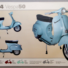 1964 Reclama Scuter VESPA 50 - poster lipit pe carton 47 x 31,5 cm