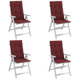 VidaXL Perne scaun cu spătar &icirc;nalt, 4 buc. roșu vin 120x50x4 cm textil