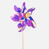 Moara de vant decorativa, 27 cm, lila metalizat, cu 6 pale si bat din lemn, CMCLASS