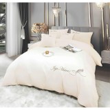 Cumpara ieftin Lenjerie de Pat Brodate , Cearceaf cu Elastic, 6 Piese, Blană de Iepure Artificială cu Fir Scurt, Unt - JOJ633