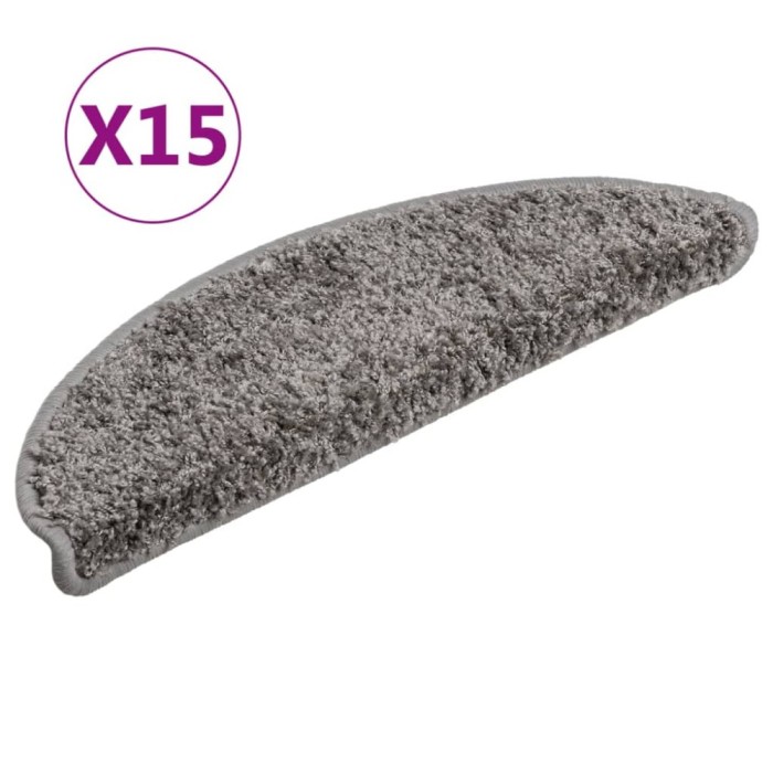 Covorase pentru scari, 15 buc., 56x17x3 cm, gri, semirotunde