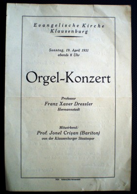 O.149 CLUJ KLAUSENBURG ORGEL-KONZERT 1931 FRANZ X. DRESSLER JONEL CRISAN foto