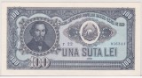 Bancnotă Rom&acirc;nia 100 lei 1952 Nicolae Bălcescu, seria r22 056344, UNC