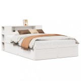 Cumpara ieftin Cadru de pat fara saltea, alb, 135x190 cm, lemn masiv de pin