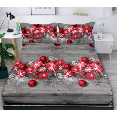Husa De Pat De Craciun Joulu Cr043, Bumbac, 3 Piese, Cu Elastic, Gri, Imprimeu