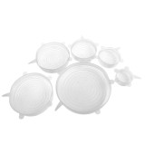 Set 6 capace din silicon Super Stretch, diverse dimensiuni, culoare alb transparent