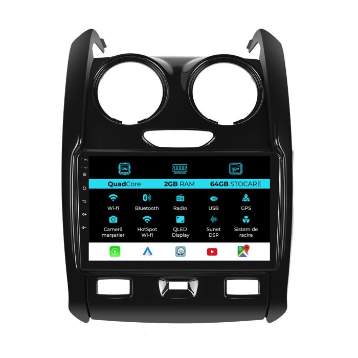 Navigatie Dedicata Dacia Duster (2010-2020), 9Inch, 2Gb Ram, 64Gb Stocare, Carplay
