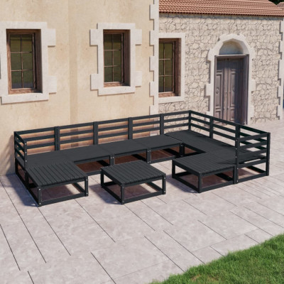 vidaXL Set mobilier relaxare de grădină 10 piese negru lemn masiv pin foto