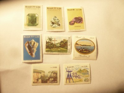 Lot 8 Timbre Brazilia nestampilate ,serie 1 val. sau deparaiate : Minerale , sco foto