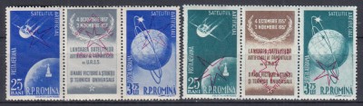 ROMANIA 1958 LP 459 a SATELITI ARTIFICIALI TRIPTIC CU VINIETA SUPRATIPAR BRUXELLES MNH foto