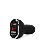 Adaptor de incarcare cu conectare la bricheta auto 2 x USB, cu voltmetru si ampermetru Negru