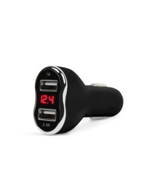 Adaptor de incarcare cu conectare la bricheta auto 2 x USB, cu voltmetru si ampermetru Negru foto