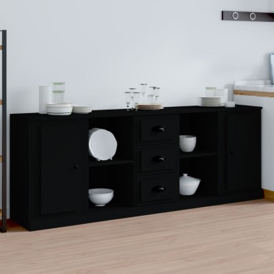 Servante, 3 piese, negru, lemn prelucrat foto