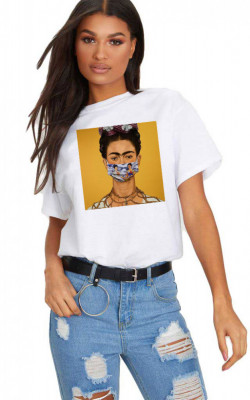 Tricou dama alb - Frida in Pandemie - L foto