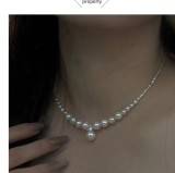 Cumpara ieftin Colier Choker din Argint 925 Rodiat cu Perle Albe Gradate si Pandantiv Zirconiu