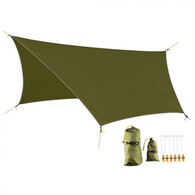 Prelata pentru adapost, pescuit si camping, impermeabila, poliester, model Survival, verde inchis, 360x290 cm, NEO foto