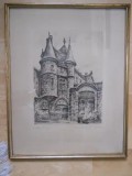 Marcel Bessay-L&#039;Hotel de Clisson,acvaforte,exemplar de artist,36x28cm, Peisaje, Carbune, Realism
