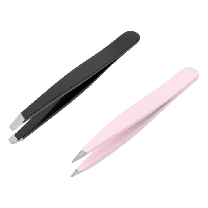 Set Pensete Spr&acirc;ncene, Basic, Oblică și Ascuțită, Negru și Roz, 2 Bucăți, 7.5cm