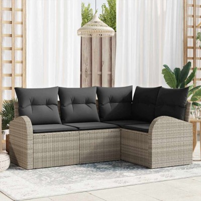 vidaXL Set de canapele pentru grădină 4 pcs Gri deschis Rattan poli 3354691 foto