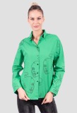 Camasa verde cu imprimeu chipuri si maneca lunga