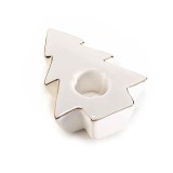 Suport lumanare Craciun Bradut portelan alb auriu 6.5x8.5x3 cm