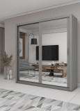 Sifonier Dressing Mary 2 Gri 203x215x60 cm cu Oglinda, Usi Glisante, Dulap Dormitor Incapator