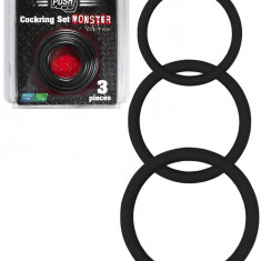 Set 3 Inele Penis Push Monster, Silicone Cockring Set, 32 + 40 + 50 mm