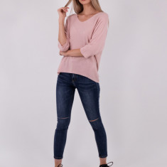 Bluza tricotata, cu anchior si maneca 3 4, roz