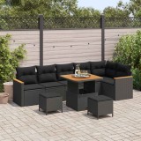 vidaXL Set de canapele pentru grădină cu pernă 9 pcs Negru Rattan poli 3363059