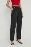 Pepe Jeans pantaloni Tina femei, culoarea negru, fason chinos, high waist