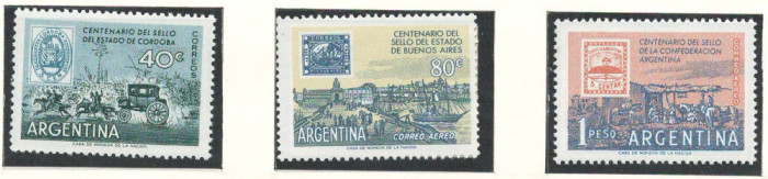 Argentina 1958 Mi 689/90 + 685 MNH - 100 de ani de timbre