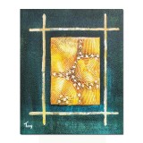 Tablou abstract pictat manual, Dreptunghi solar, 60x50cm ulei pe panza in releif