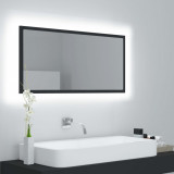 VidaXL Oglindă de baie cu LED, gri, 90x8,5x37 cm, acril