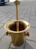 Elegant mojar antic cu pistil din bronz masiv de dimensiuni mari