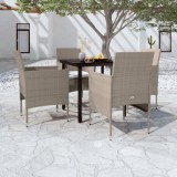 VidaXL Set de masă pentru grădină, 5 piese, cu perne, bej și negru